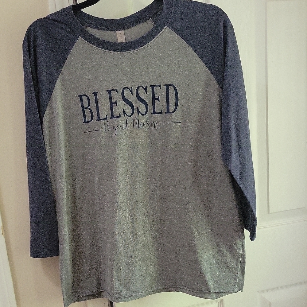 Women's Gray and Blue Raglan Shirt